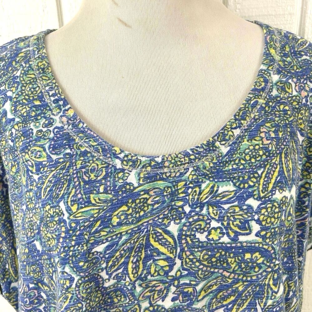 Talbots 2X Blue Green Paisley Floral Cotton Dolman Sleeve Top Boho Coastal - Picture 4 of 7